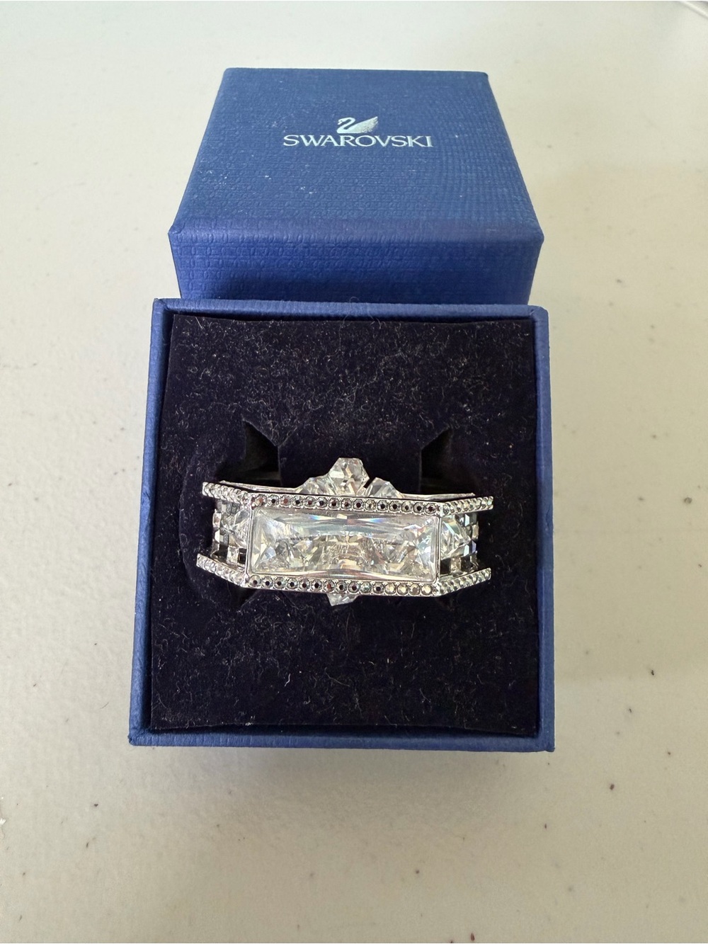 New Swarovski Silver-Tone Crystal Multi-Row Statement Ring